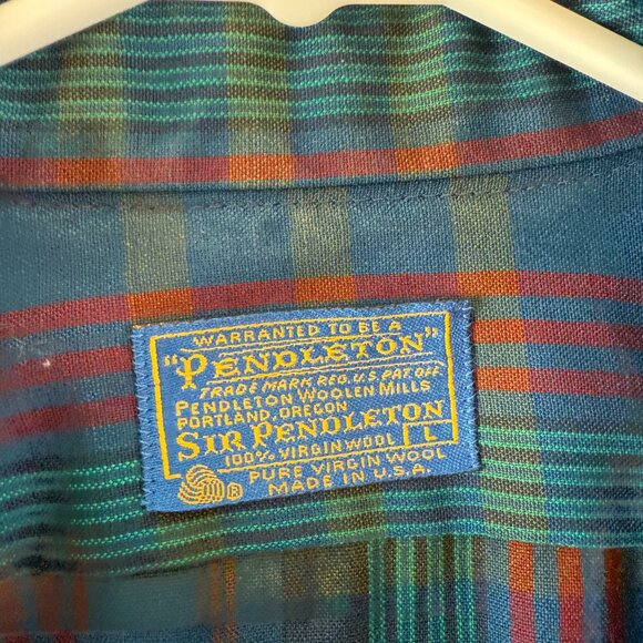Pendleton Mens 100% Virgin Wool Button Up Plaid Blue Lightweight Vintage Sz L - Picture 2 of 13